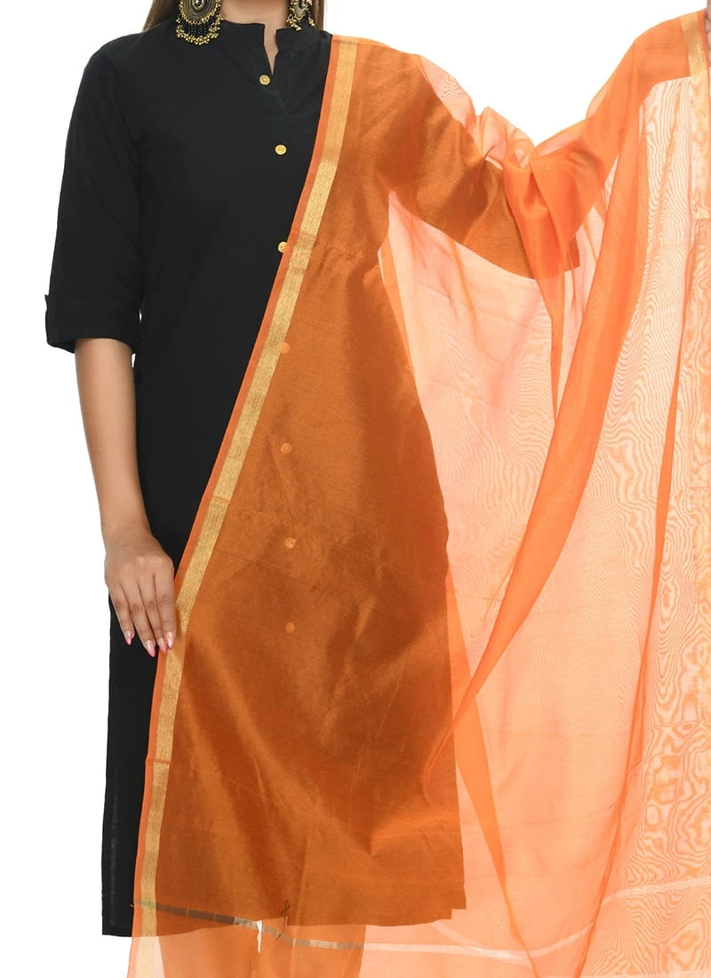 Orange Chanderi Cotton Dupatta Festive Wear 3 Orange Chanderi Cotton Dupatta Festive Wear