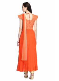 Orange Chiffon Anarkali Suit With Tye N Dye Dupatta Party Wear -ZariGrace Shop orange chiffon anarkali suit with tye n dye dupatta slkifh9966000562 b