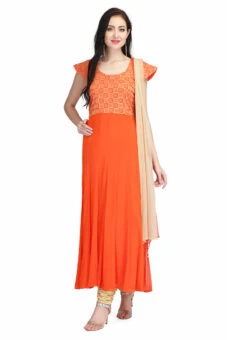 Orange Chiffon Anarkali Suit With Tye N Dye Dupatta Party Wear -ZariGrace Shop orange chiffon anarkali suit with tye n dye dupatta slkifh9966000562 u