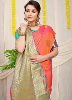 Orange Color Patola Silk Zari Weaving Work Saree Party Wear -ZariGrace Shop orange color patola silk zari weaving work saree sasom110934 b