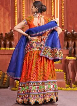 Orange Cotton Embroidery With Mirror Work Chaniya Choli Festive Wear -ZariGrace Shop orange cotton embroidery with mirror work chaniya choli ghska46577007 b