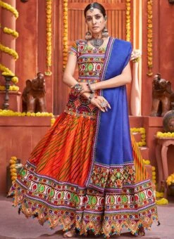 Orange Cotton Embroidery With Mirror Work Chaniya Choli Festive Wear -ZariGrace Shop orange cotton embroidery with mirror work chaniya choli ghska46577007 u