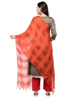 Orange Cotton Weaving Work Dupatta Work Wear -ZariGrace Shop orange cotton weaving work dupatta dpdmimfd096 b