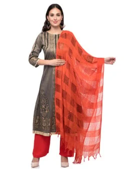 Orange Cotton Weaving Work Dupatta Work Wear -ZariGrace Shop orange cotton weaving work dupatta dpdmimfd096 u