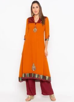 Orange Georgette Embroidered Kurta Palazzo Set Party Wear -ZariGrace Shop orange georgette embroidered kurta palazzo set krsmnc1936 u