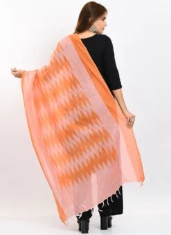 Orange Handloom Cotton Ikkat Printed Dupatta Work Wear -ZariGrace Shop orange handloom cotton ikkat printed dupatta dpdmimfd143 b