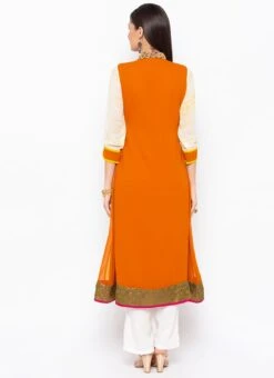 Orange N White Georgette Embroidered Kurta Palazzo Set After Six Wear -ZariGrace Shop orange n white georgette embroidered kurta palazzo set krsmnc1911ks b