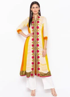 Orange N White Georgette Embroidered Kurta Palazzo Set After Six Wear -ZariGrace Shop orange n white georgette embroidered kurta palazzo set krsmnc1911ks u