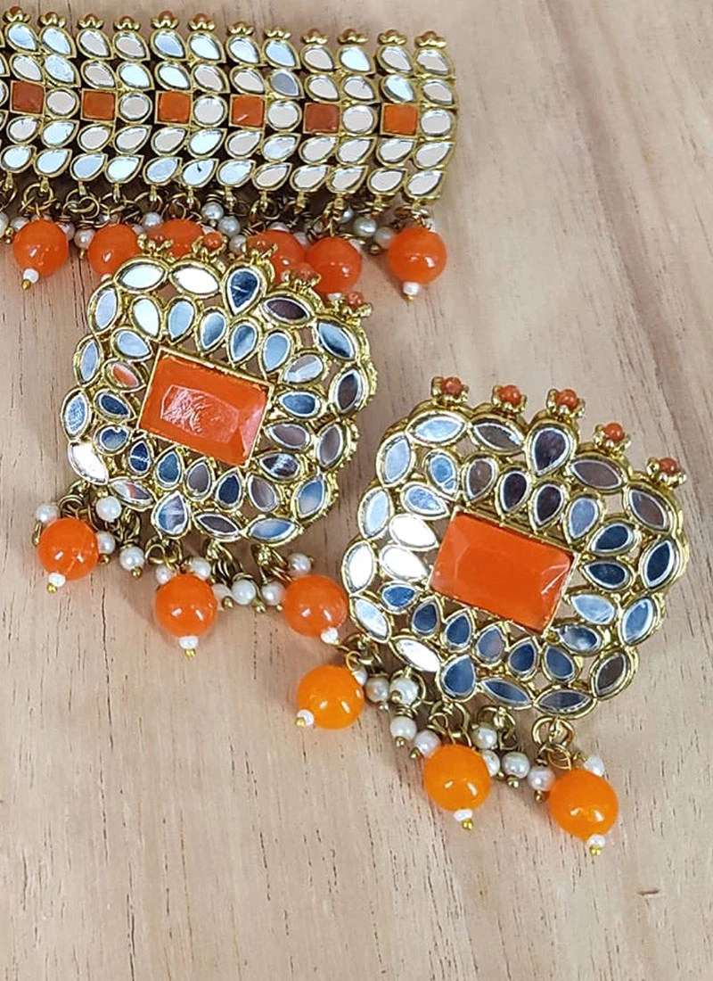 Orange Necklace Set Party Wear 3 Orange Necklace Set Party Wear