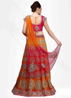 Orange Raw Silk Zari Embroidery Umbrella Lehenga Wedding Wear -ZariGrace Shop orange raw silk zari embroidery umbrella lehenga ghkifh80r b