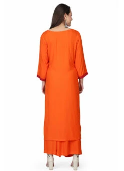 Orange Rayon Embroidery Kurta Palazzo Set Party Wear -ZariGrace Shop orange rayon embroidery kurta palazzo set krskifh99660001152 b