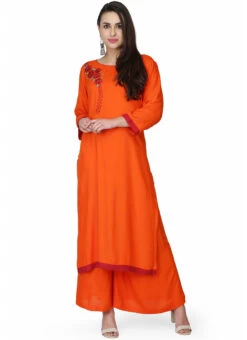 Orange Rayon Embroidery Kurta Palazzo Set Party Wear -ZariGrace Shop orange rayon embroidery kurta palazzo set krskifh99660001152 u