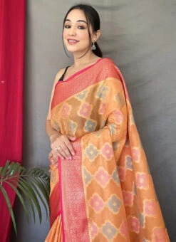 Orange Tissue Silk Woven Work Saree Festive Wear -ZariGrace Shop orange tissue silk woven work saree sasacw5818 b