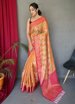 Orange Tissue Silk Woven Work Saree Festive Wear -ZariGrace Shop orange tissue silk woven work saree sasacw5818 u
