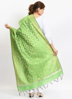 Parrot Green Banarasi Silk Weaving Work Dupatta Work Wear -ZariGrace Shop parrot green banarasi silk weaving work dupatta dpdmimfd161 b