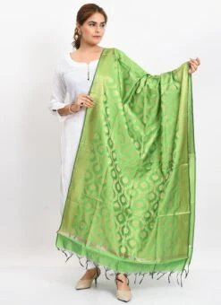 Parrot Green Banarasi Silk Weaving Work Dupatta Work Wear -ZariGrace Shop parrot green banarasi silk weaving work dupatta dpdmimfd161 u