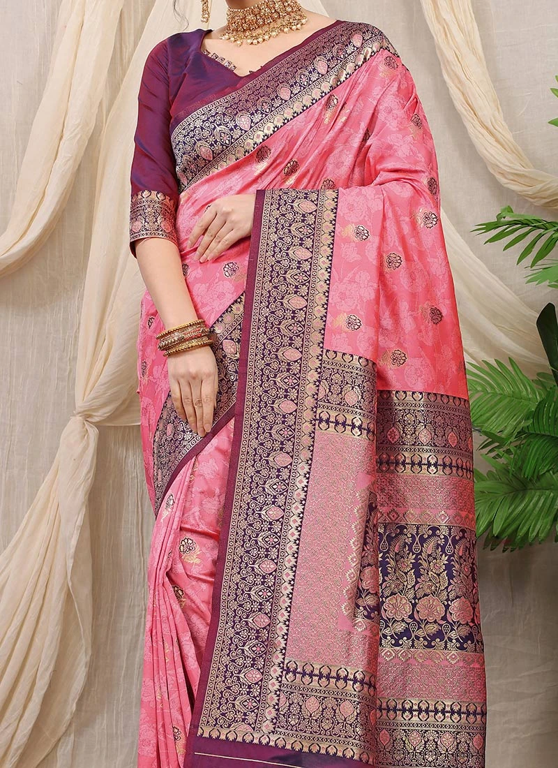 Patola Silk Baby Pink Color Zari Weaving Work Saree Party Wear 3 Patola Silk Baby Pink Color Zari Weaving Work Saree Party Wear