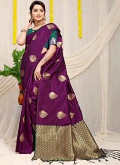Patola Silk Purple Color Zari Weaving Work Saree Party Wear -ZariGrace Shop patola silk purple color zari weaving work saree sasom110941 u