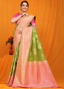 Patola Silk Zari Weaving Green Color Saree Party Wear -ZariGrace Shop patola silk zari weaving green color saree sasom110708 u