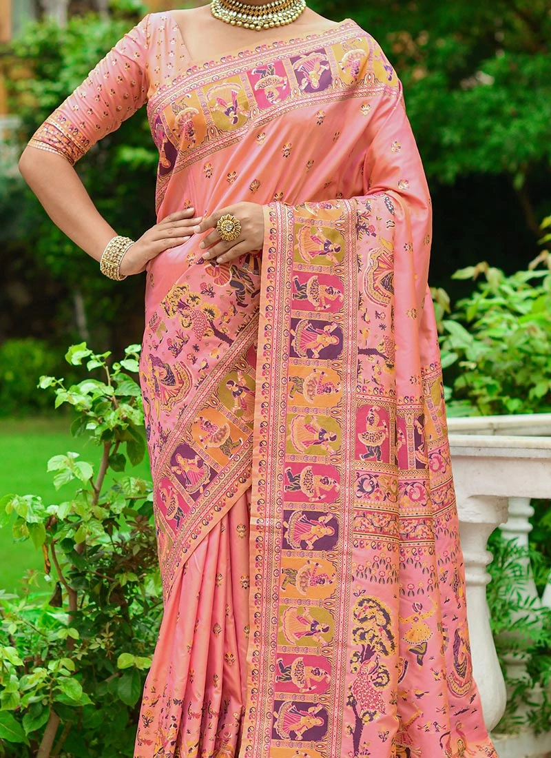 Peach Art Banarasi Silk Zari Saree Festive Wear 3 Peach Art Banarasi Silk Zari Saree Festive Wear