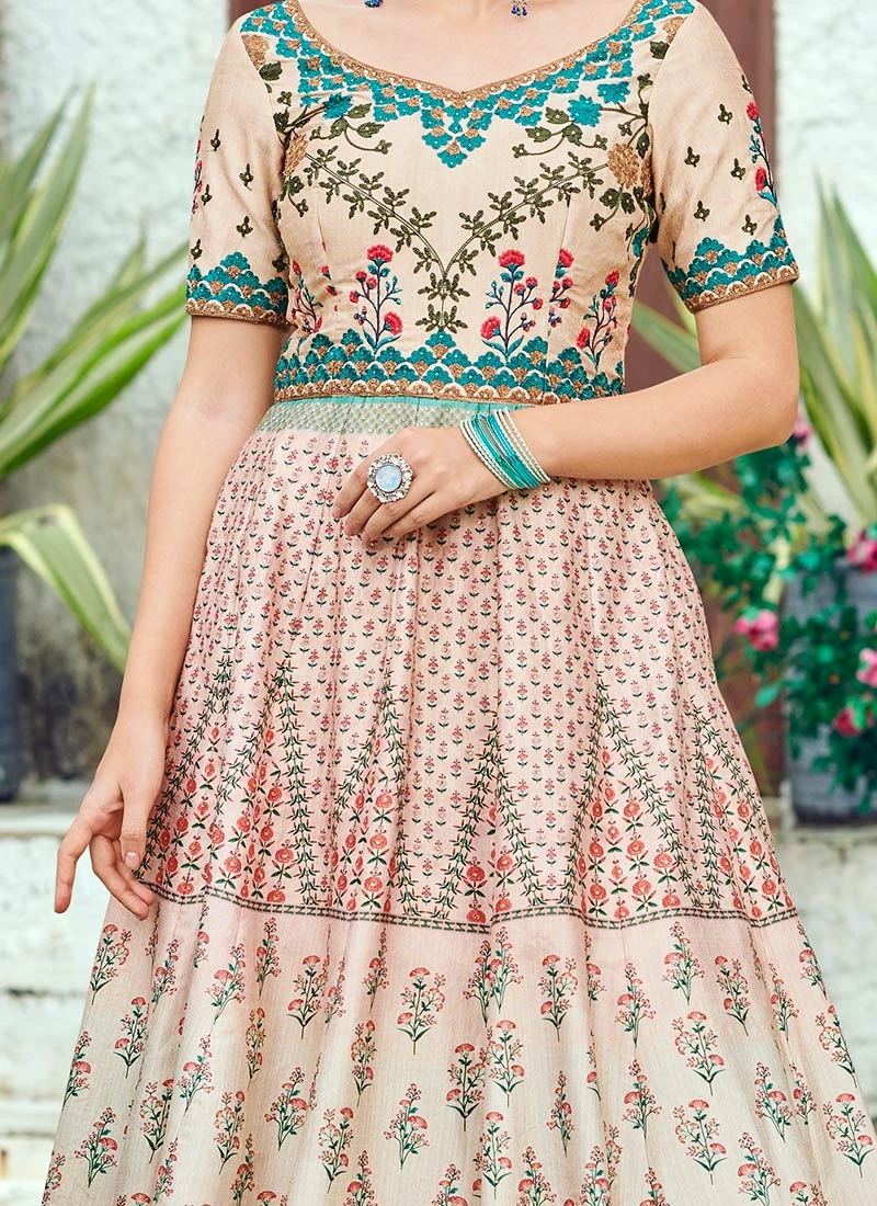 Peach Art Silk Anarkali Gown Party Wear 3 Peach Art Silk Anarkali Gown Party Wear