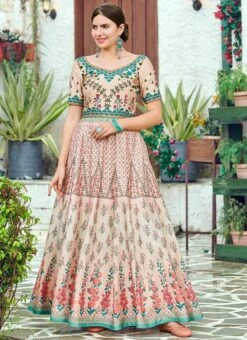 Peach Art Silk Anarkali Gown Party Wear 8 Peach Art Silk Anarkali Gown Party Wear -ZariGrace Shop peach art silk anarkali gown bgwsjssb1206 u