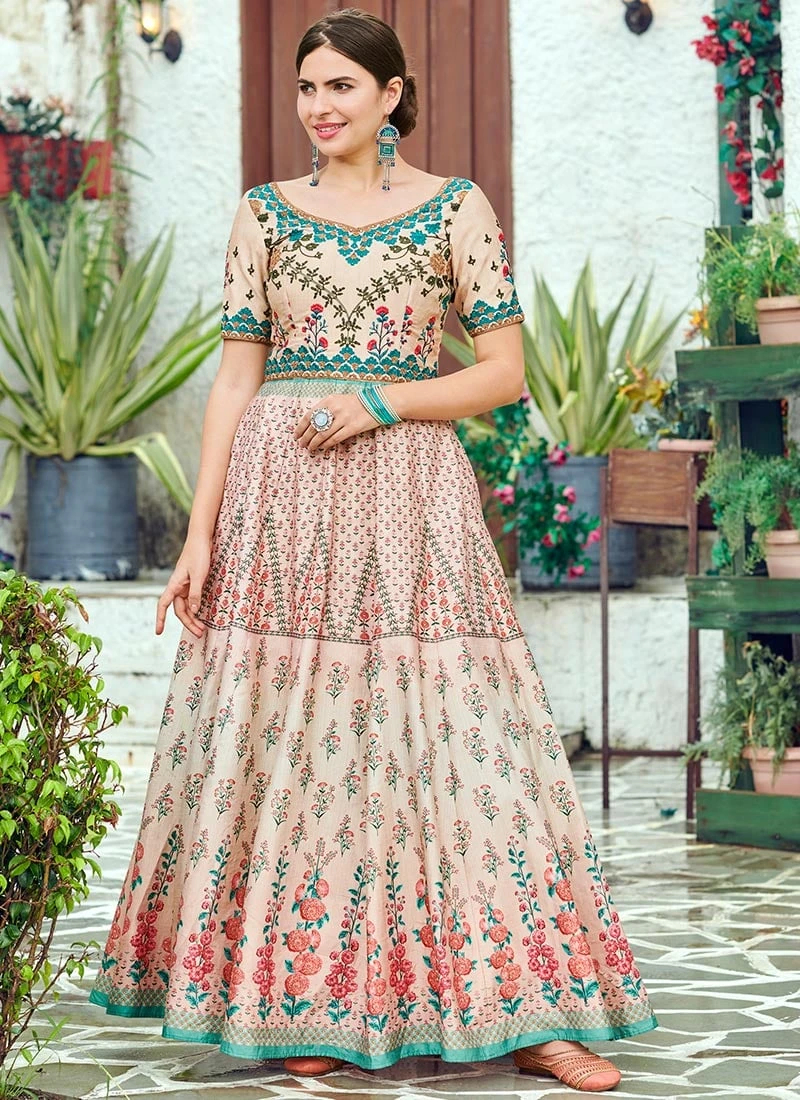 Peach Art Silk Anarkali Gown Party Wear 5 Peach Art Silk Anarkali Gown Party Wear - Image 3