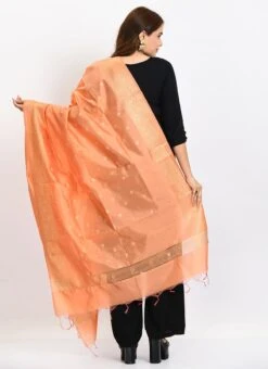 Peach Banarasi Silk Weaving Work Dupatta Work Wear -ZariGrace Shop peach banarasi silk weaving work dupatta dpdmimfd175 b