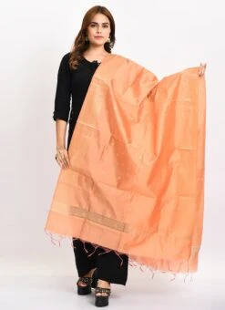 Peach Banarasi Silk Weaving Work Dupatta Work Wear -ZariGrace Shop peach banarasi silk weaving work dupatta dpdmimfd175 u