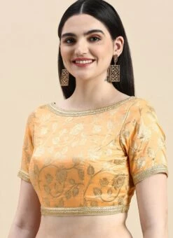 Peach Brocade Half Sleeve Blouse Festive Wear