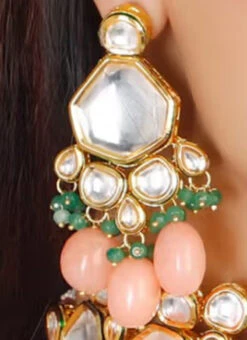 Peach Designer Necklace Set With Earrings Party Wear