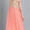 Peach Embroiderd Flap Style Flared Gown Party Wear -ZariGrace Shop peach embroiderd flap style flared gown IWBS01910312 l