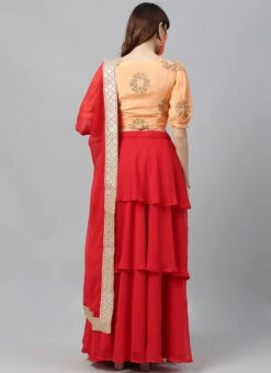 Peach Embroidered Layered Lehenga Set Party Wear -ZariGrace Shop peach embroidered layered lehenga set GHBS02004348 b