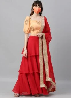 Peach Embroidered Layered Lehenga Set Party Wear -ZariGrace Shop peach embroidered layered lehenga set GHBS02004348 u