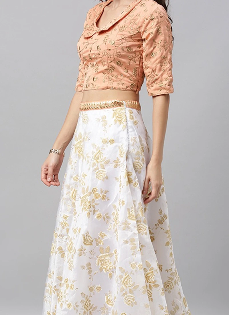 Peach Embroidered N White Organza Lehenga Party Wear 3 Peach Embroidered N White Organza Lehenga Party Wear