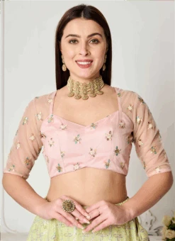 Peach Embroidered Net Blouse Festive Wear -ZariGrace Shop peach embroidered net blouse BLBS02307625 b