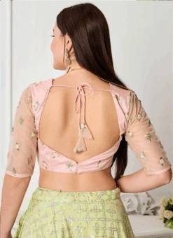 Peach Embroidered Net Blouse Festive Wear
