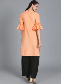Peach Foil Printed Pleat Style Kurta Set After Six Wear 12 Peach Foil Printed Pleat Style Kurta Set After Six Wear -ZariGrace Shop peach foil printed pleat style kurta set KSBS01909991 b