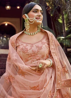 Peach Georgette Embroidered N Stones Umbrella Lehenga Wedding Wear -ZariGrace Shop peach georgette embroidered n stones umbrella lehenga ghsaj41375708 b