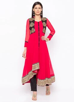 Peach Georgette Kurta Straight Pant Set Party Wear -ZariGrace Shop peach georgette kurta straight pant set krsmnkc2041 u