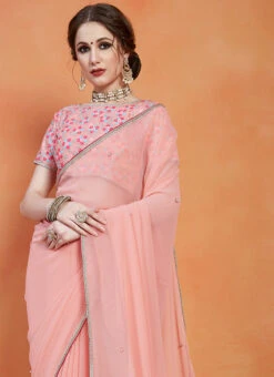 Peach Georgette Saree Party Wear -ZariGrace Shop peach georgette saree samkns10142512 b