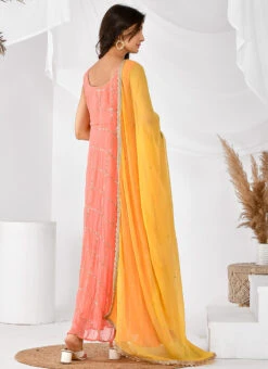 Peach Georgette Sequins Anarkali Top With Dupatta After Six Wear -ZariGrace Shop peach georgette sequins anarkali top with dupatta sljrfrp4016 b