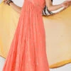 Peach Georgette Sequins Anarkali Top With Dupatta After Six Wear -ZariGrace Shop peach georgette sequins anarkali top with dupatta sljrfrp4016 l