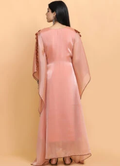 Peach Handpainted Kaftan Set Party Wear -ZariGrace Shop peach handpainted kaftan set kfdasct2 b