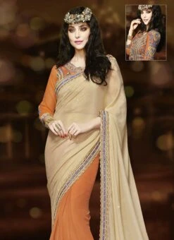 Peach N Beige Half N Half Saree Party Wear -ZariGrace Shop peach n beige half n half saree sasmv3616 b