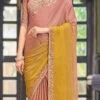 Peach N Mustard Silk Embroidery Work Saree Party Wear -ZariGrace Shop peach n mustard silk embroidery work saree samkn9261010 l