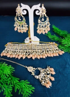 Peach Necklace Set Party Wear -ZariGrace Shop peach necklace set jynsmkns13900b b