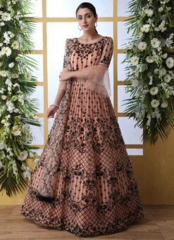 Peach Net Anarkali Gown Party Wear -ZariGrace Shop peach net anarkali gown bgwsshs4201 u