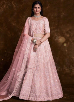 Peach Organza Embroidered Umbrella Lehenga Wedding Wear -ZariGrace Shop peach organza embroidered umbrella lehenga ghska467275012 u