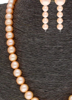 Peach Pearl Work Necklace Set Party Wear